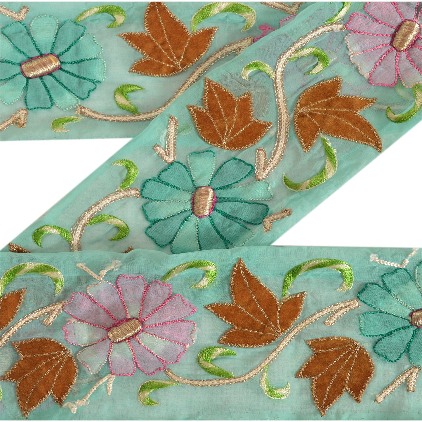 Sanskriti Vintage Sari Border Hand Embroidered 1 Yd Trim Sewing Blue Craft Lace