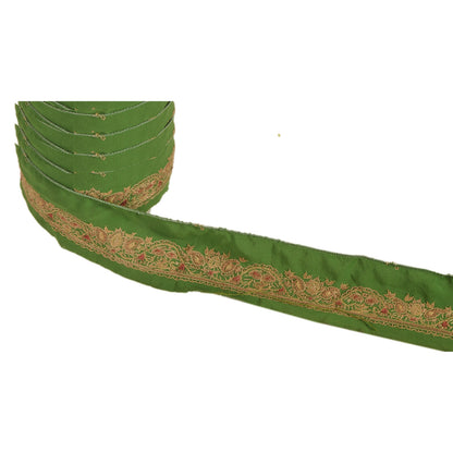 SANSKRITI VINTAGE Border Hand Embroidered 1 YD Indian Trim Ribbon Green Lace