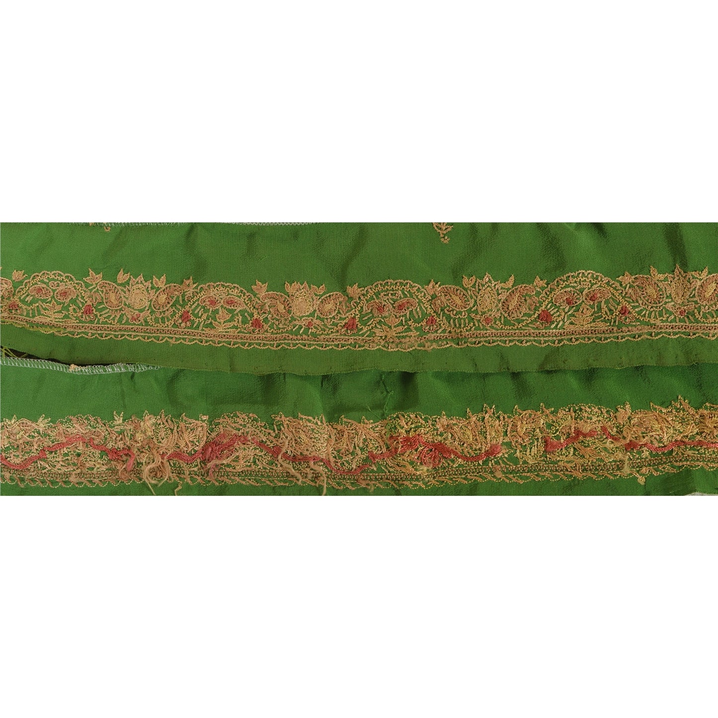 SANSKRITI VINTAGE Border Hand Embroidered 1 YD Indian Trim Ribbon Green Lace