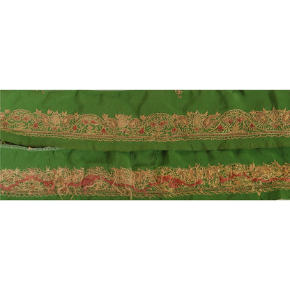 SANSKRITI VINTAGE Border Hand Embroidered 1 YD Indian Trim Ribbon Green Lace