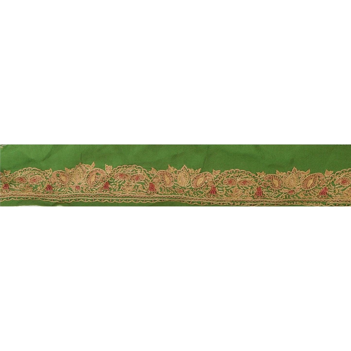 SANSKRITI VINTAGE Border Hand Embroidered 1 YD Indian Trim Ribbon Green Lace
