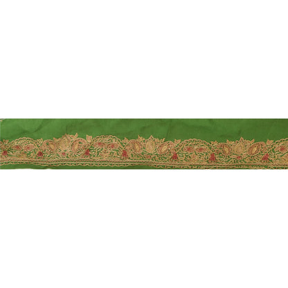 SANSKRITI VINTAGE Border Hand Embroidered 1 YD Indian Trim Ribbon Green Lace