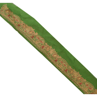 SANSKRITI VINTAGE Border Hand Embroidered 1 YD Indian Trim Ribbon Green Lace
