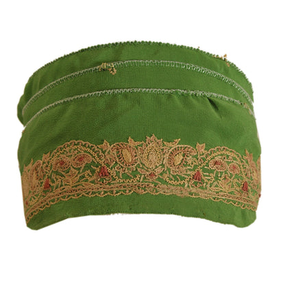 SANSKRITI VINTAGE Border Hand Embroidered 1 YD Indian Trim Ribbon Green Lace