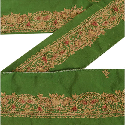 SANSKRITI VINTAGE Border Hand Embroidered 1 YD Indian Trim Ribbon Green Lace
