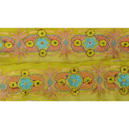 Sanskriti Vintage Sari Border Hand Beaded 1 Yd Trim Sewing Green Craft Zari Lace