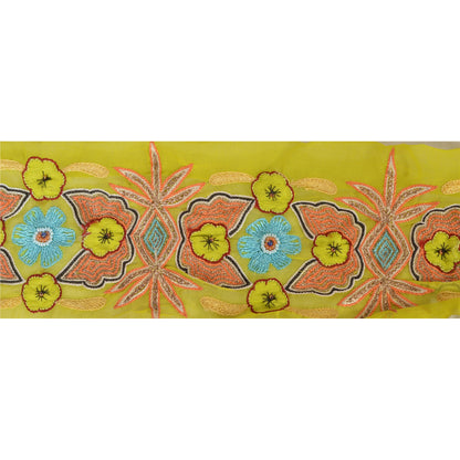 Sanskriti Vintage Sari Border Hand Beaded 1 Yd Trim Sewing Green Craft Zari Lace