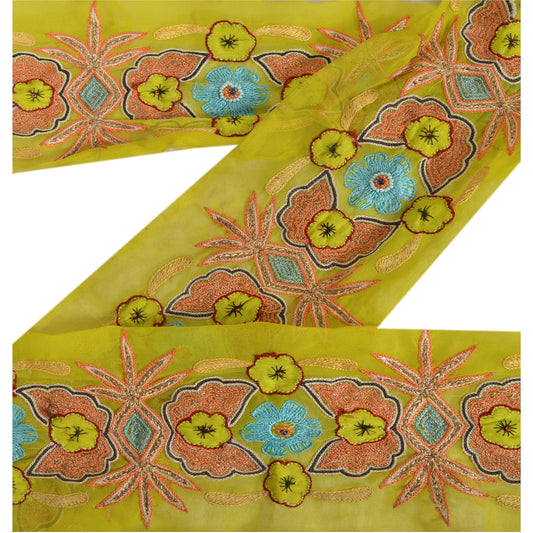 Sanskriti Vintage Sari Border Hand Beaded 1 Yd Trim Sewing Green Craft Zari Lace