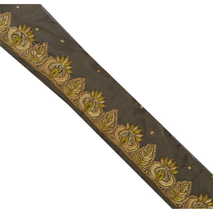 Sanskriti Vintage Sari Border Hand Embroidered 1Yd Indian Trim Ribbon Green Lace