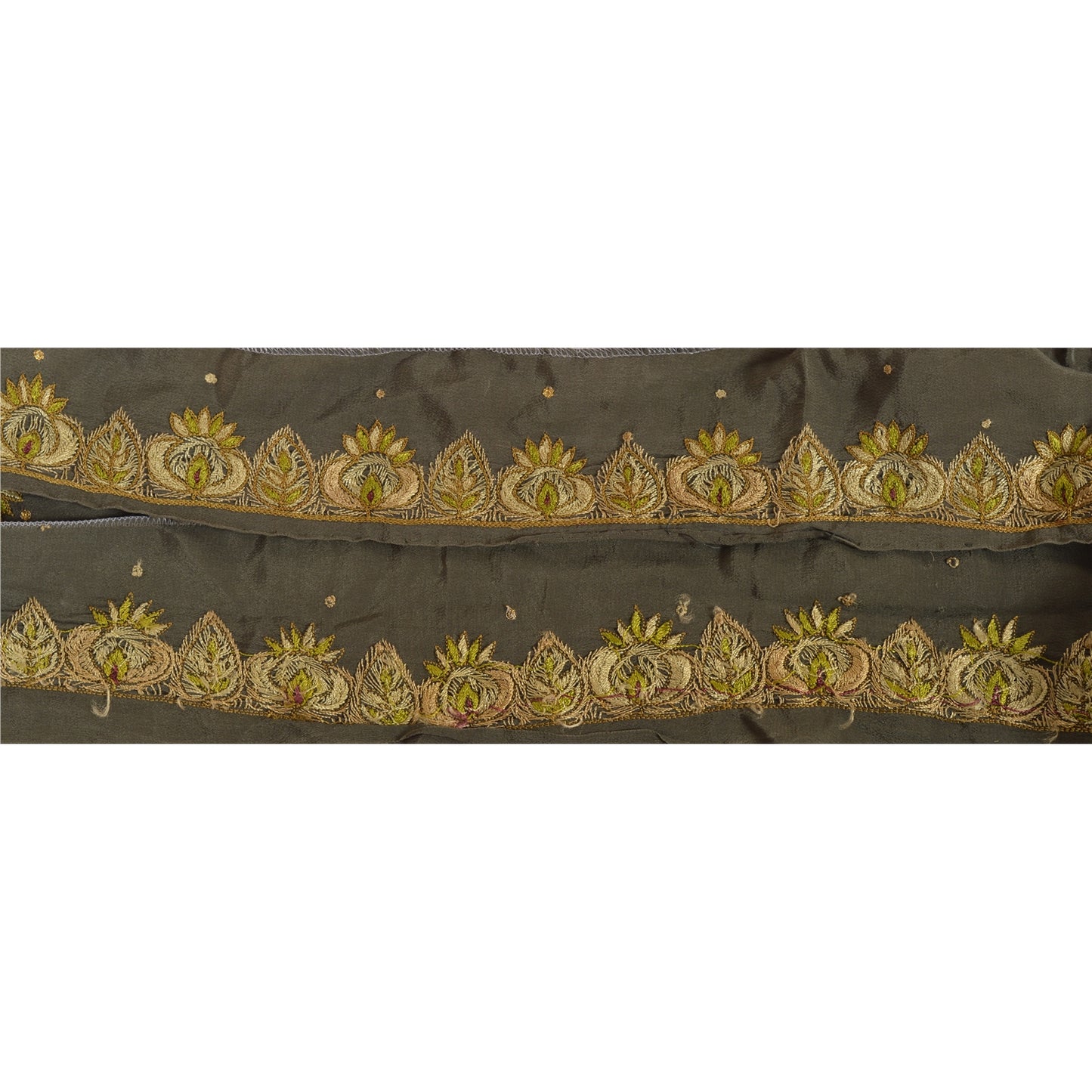 Sanskriti Vintage Sari Border Hand Embroidered 1Yd Indian Trim Ribbon Green Lace