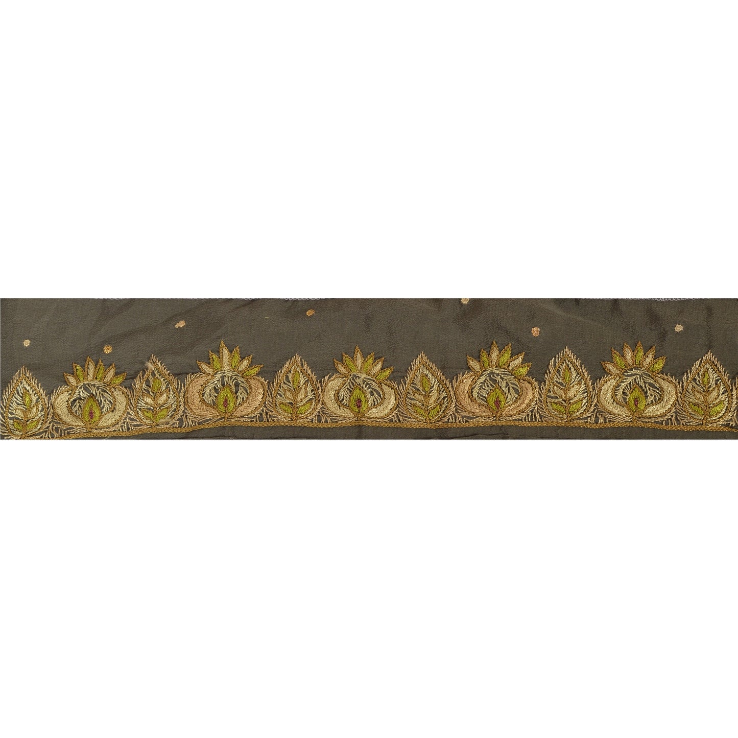 Sanskriti Vintage Sari Border Hand Embroidered 1Yd Indian Trim Ribbon Green Lace