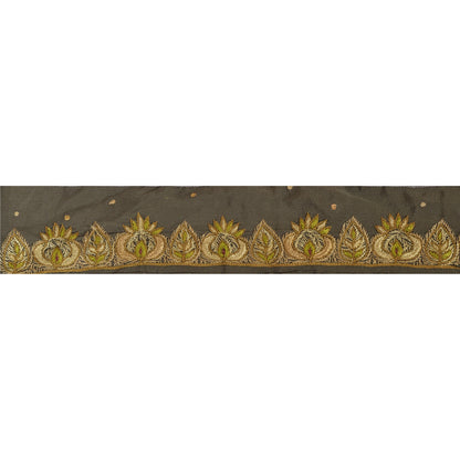 Sanskriti Vintage Sari Border Hand Embroidered 1Yd Indian Trim Ribbon Green Lace