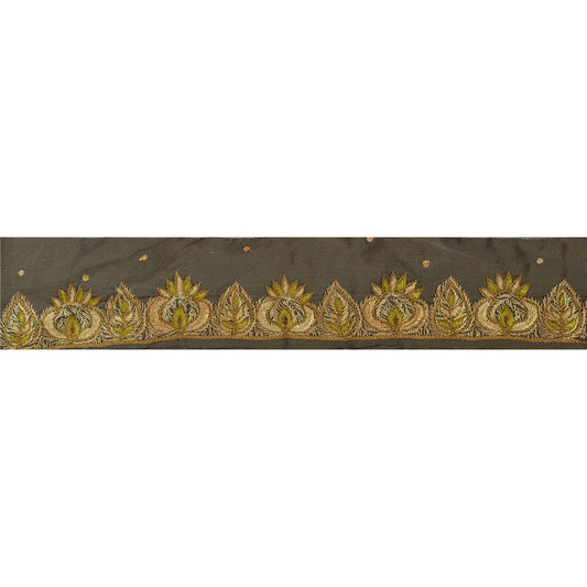 Sanskriti Vintage Sari Border Hand Embroidered 1Yd Indian Trim Ribbon Green Lace