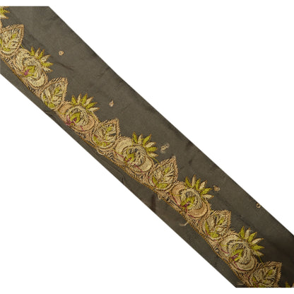 Sanskriti Vintage Sari Border Hand Embroidered 1Yd Indian Trim Ribbon Green Lace