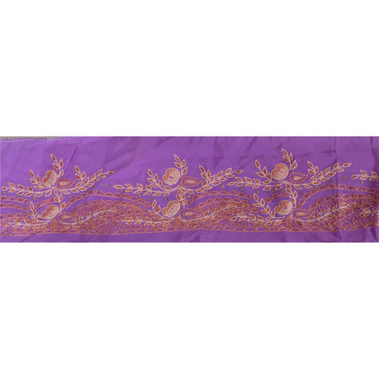 Sanskriti Vintage Sari Border Hand Embroidered 1Yd Trim Sewing Purple Craft Lace