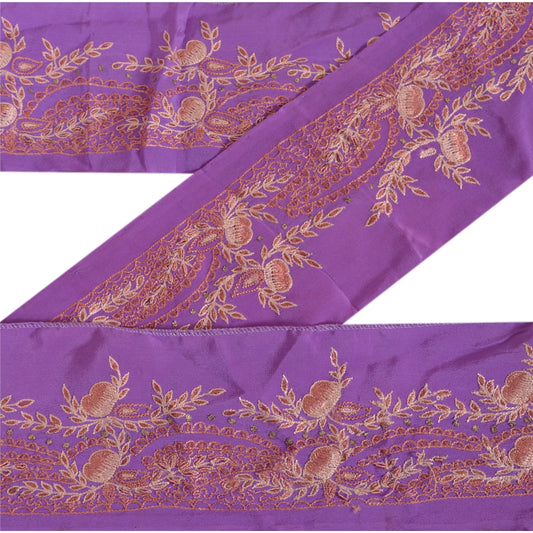 Sanskriti Vintage Sari Border Hand Embroidered 1Yd Trim Sewing Purple Craft Lace