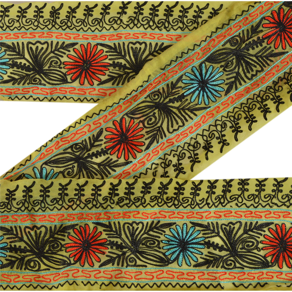 Sanskriti Vintage Sari Ari Work Border Hand Embroided 1Yd Trim Sewing Craft Lace