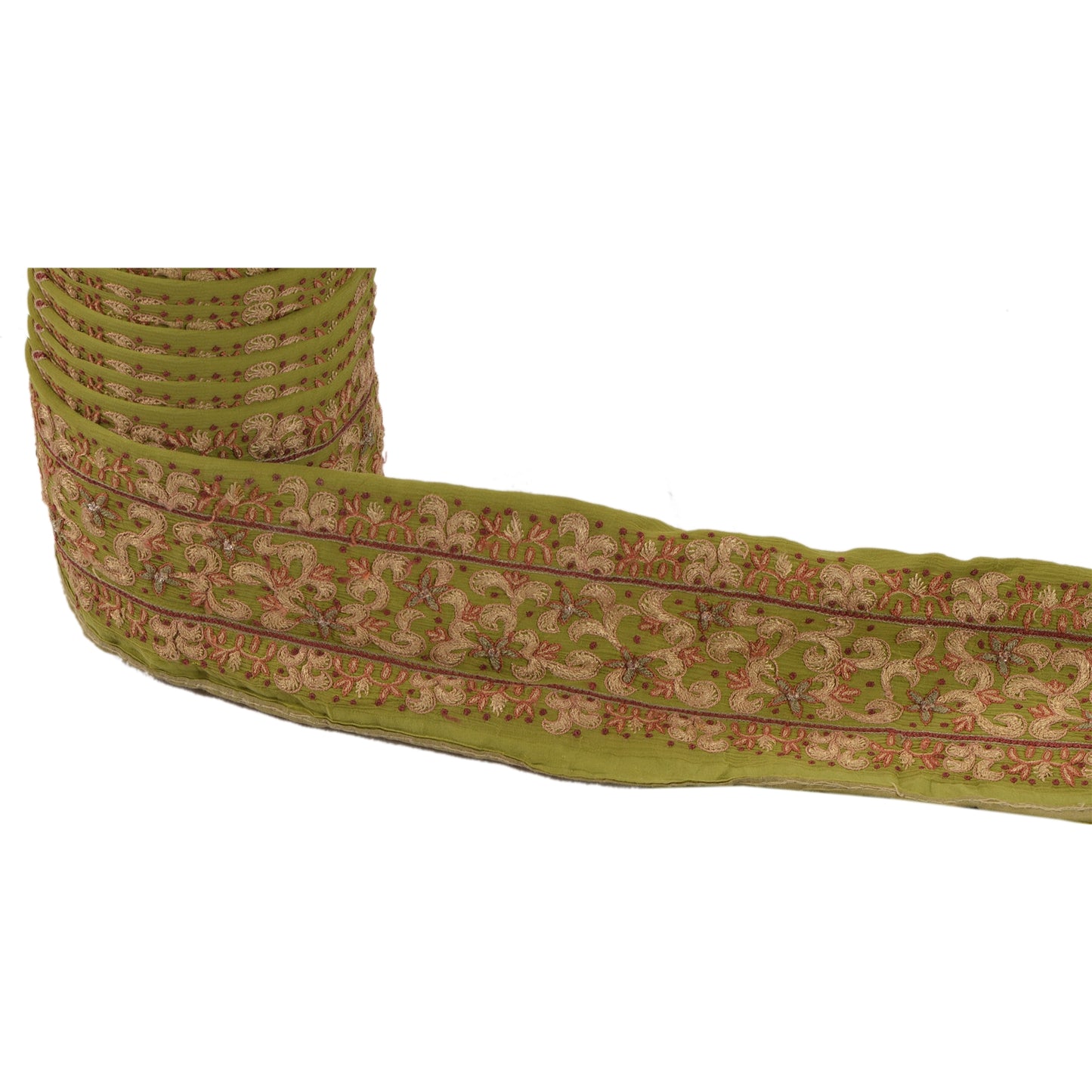 Sanskriti Vintage Sari Border Hand Beaded 1Yd Trim Sewing Green Craft Decor Lace