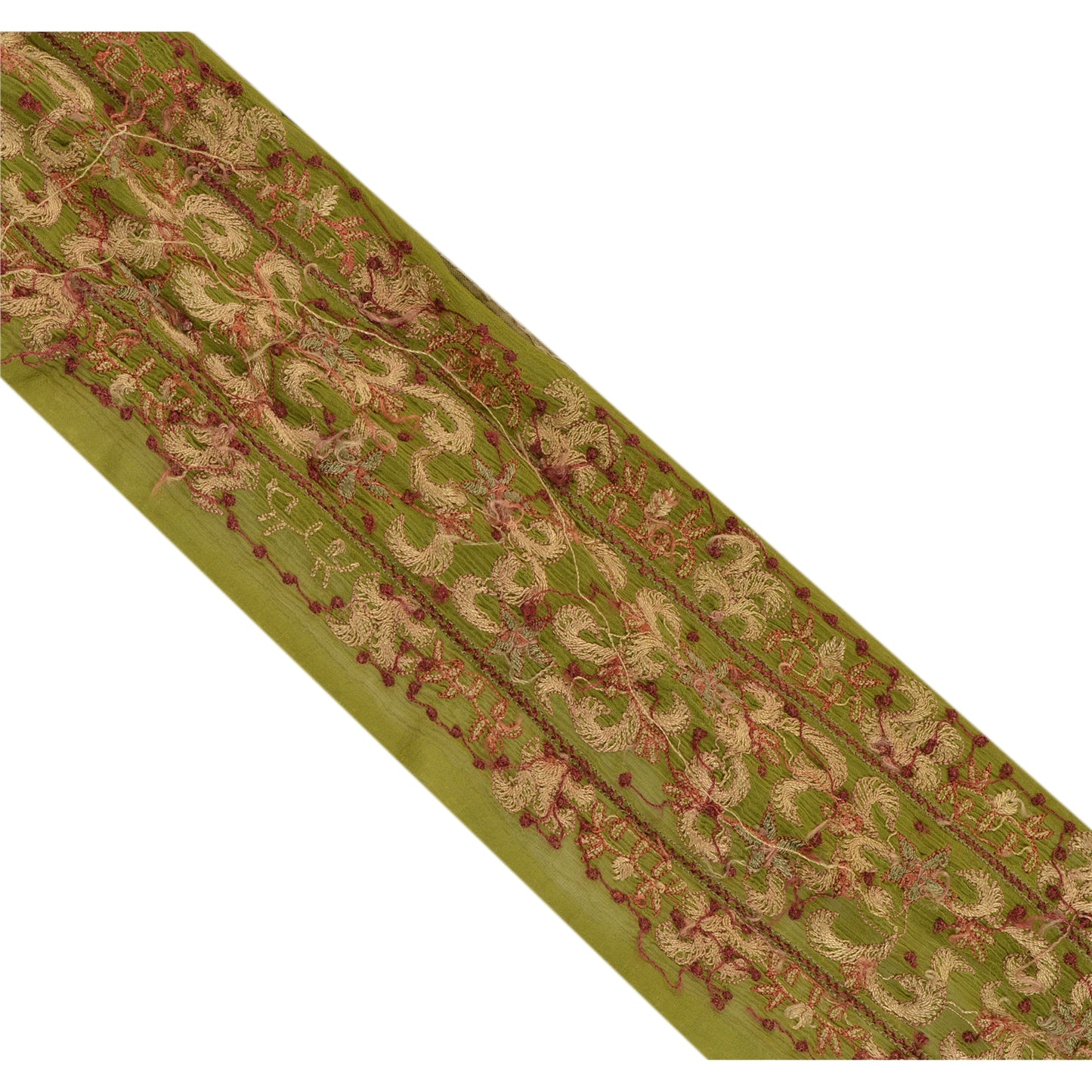 Sanskriti Vintage Sari Border Hand Beaded 1Yd Trim Sewing Green Craft Decor Lace
