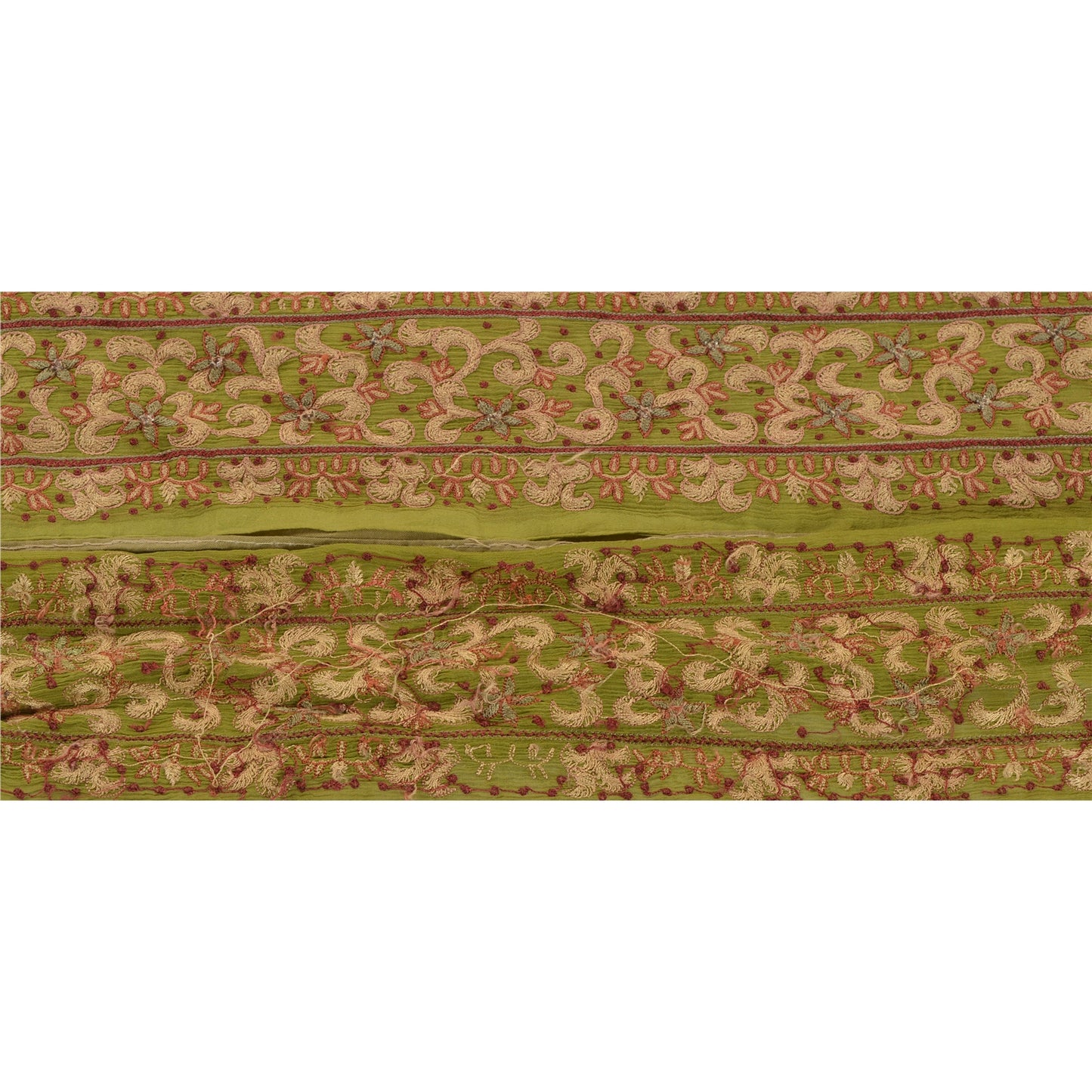 Sanskriti Vintage Sari Border Hand Beaded 1Yd Trim Sewing Green Craft Decor Lace