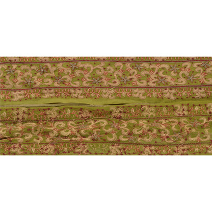 Sanskriti Vintage Sari Border Hand Beaded 1Yd Trim Sewing Green Craft Decor Lace