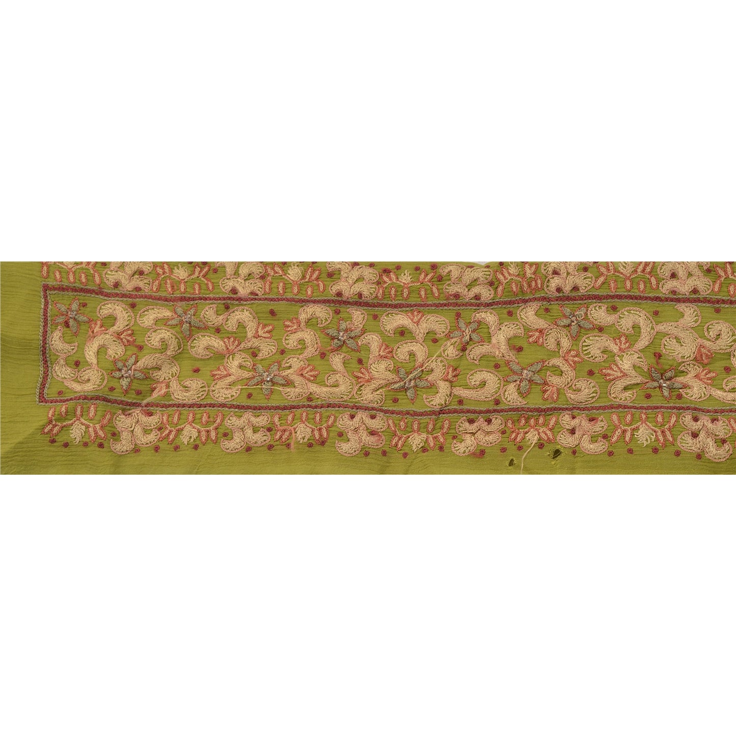 Sanskriti Vintage Sari Border Hand Beaded 1Yd Trim Sewing Green Craft Decor Lace