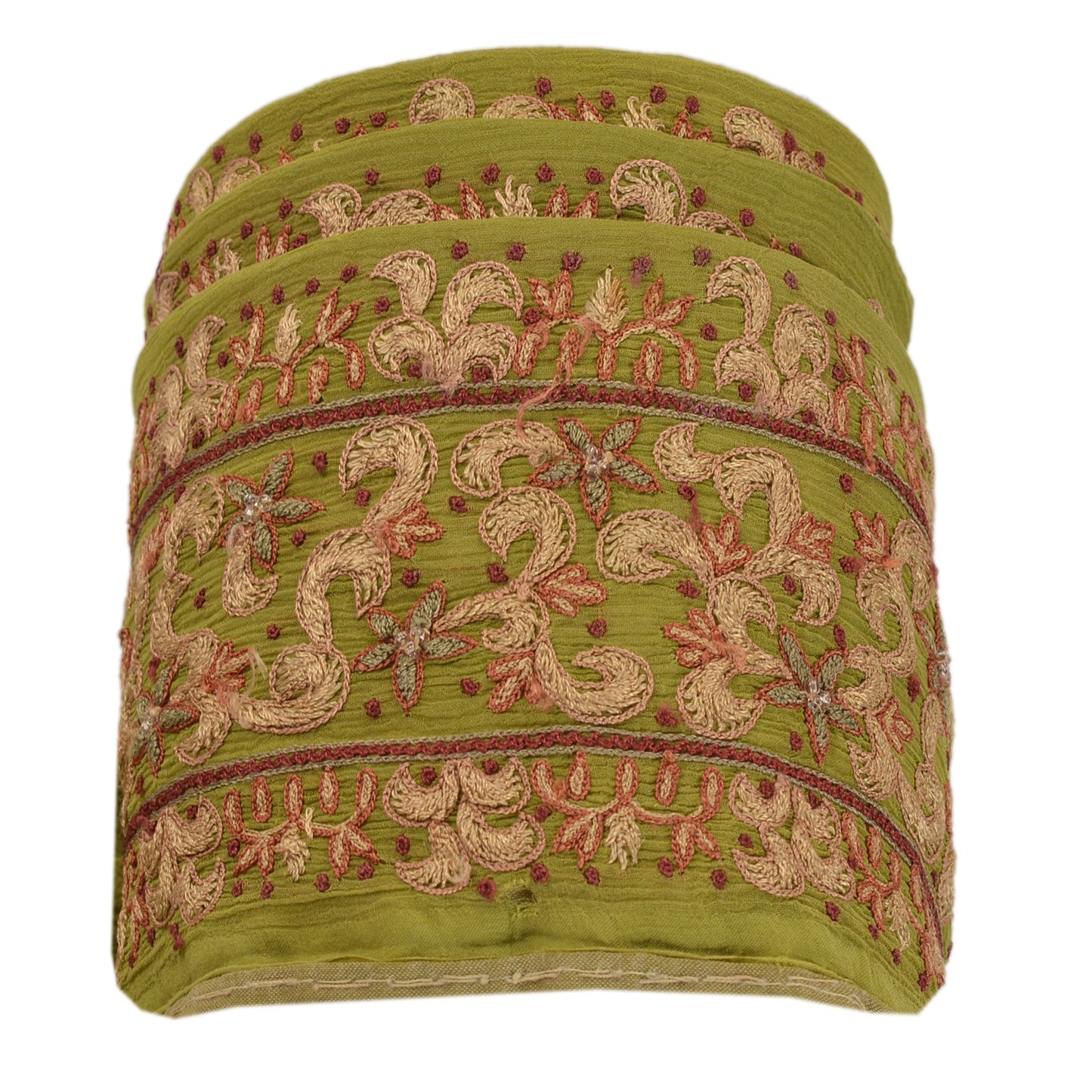 Sanskriti Vintage Sari Border Hand Beaded 1Yd Trim Sewing Green Craft Decor Lace