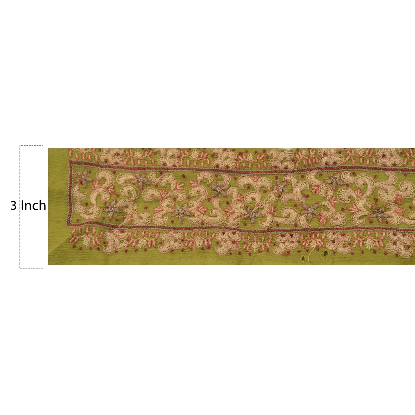 Sanskriti Vintage Sari Border Hand Beaded 1Yd Trim Sewing Green Craft Decor Lace
