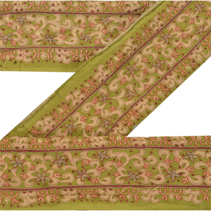 Sanskriti Vintage Sari Border Hand Beaded 1Yd Trim Sewing Green Craft Decor Lace