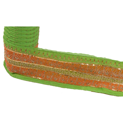 Sanskriti Vintage Sari Border Hand Beaded 1Yd Indian Trim Sewing Green Zari Lace
