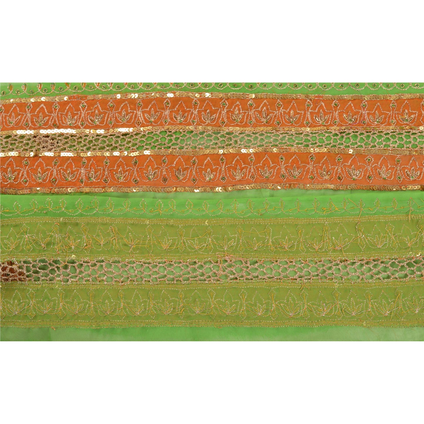 Sanskriti Vintage Sari Border Hand Beaded 1Yd Indian Trim Sewing Green Zari Lace