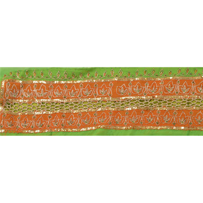 Sanskriti Vintage Sari Border Hand Beaded 1Yd Indian Trim Sewing Green Zari Lace