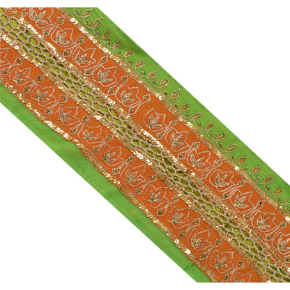Sanskriti Vintage Sari Border Hand Beaded 1Yd Indian Trim Sewing Green Zari Lace