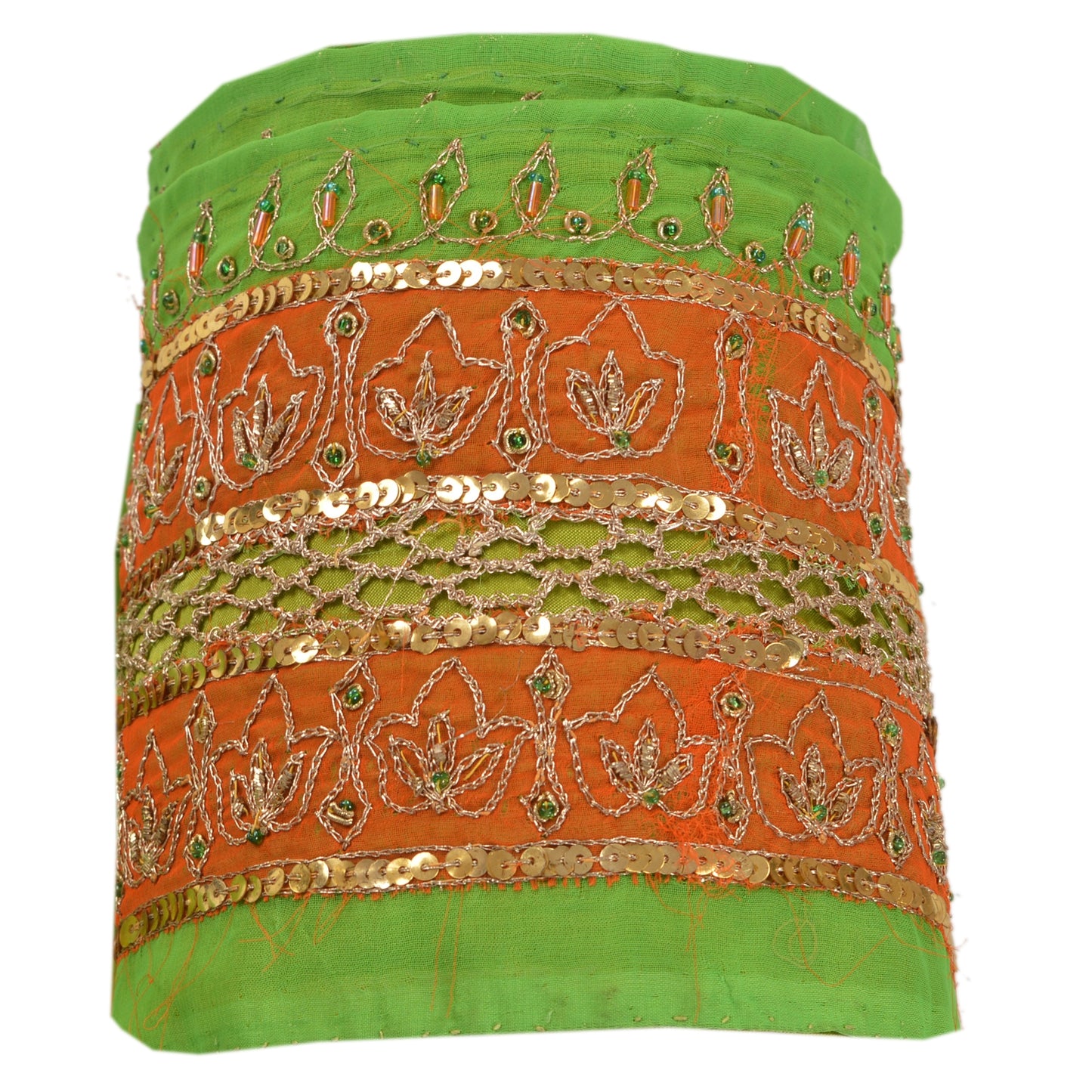 Sanskriti Vintage Sari Border Hand Beaded 1Yd Indian Trim Sewing Green Zari Lace