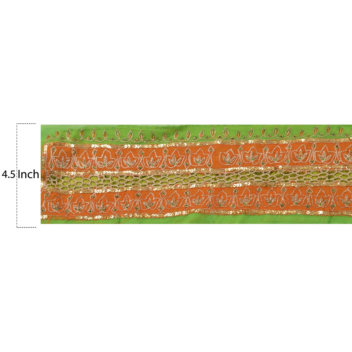 Sanskriti Vintage Sari Border Hand Beaded 1Yd Indian Trim Sewing Green Zari Lace