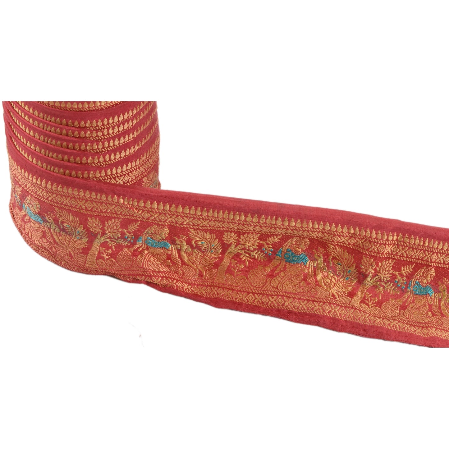 Sanskriti Vintage Sari Border Woven Baluchari 1YD Indian Trim Craft Pink Lace