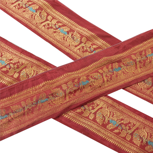 Sanskriti Vintage Sari Border Woven Baluchari 1YD Indian Trim Craft Pink Lace