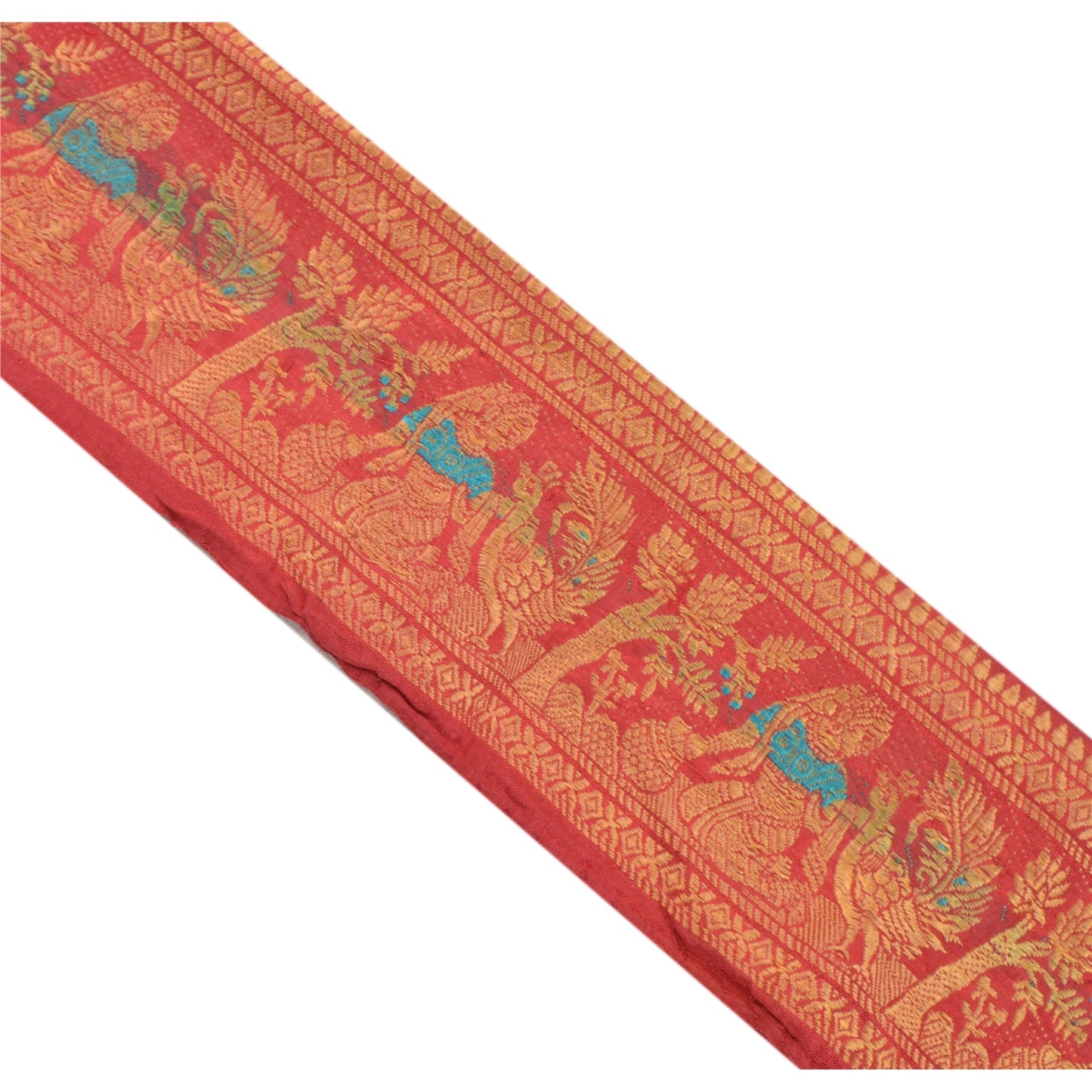 Sanskriti Vintage Sari Border Woven Baluchari 1YD Indian Trim Craft Pink Lace