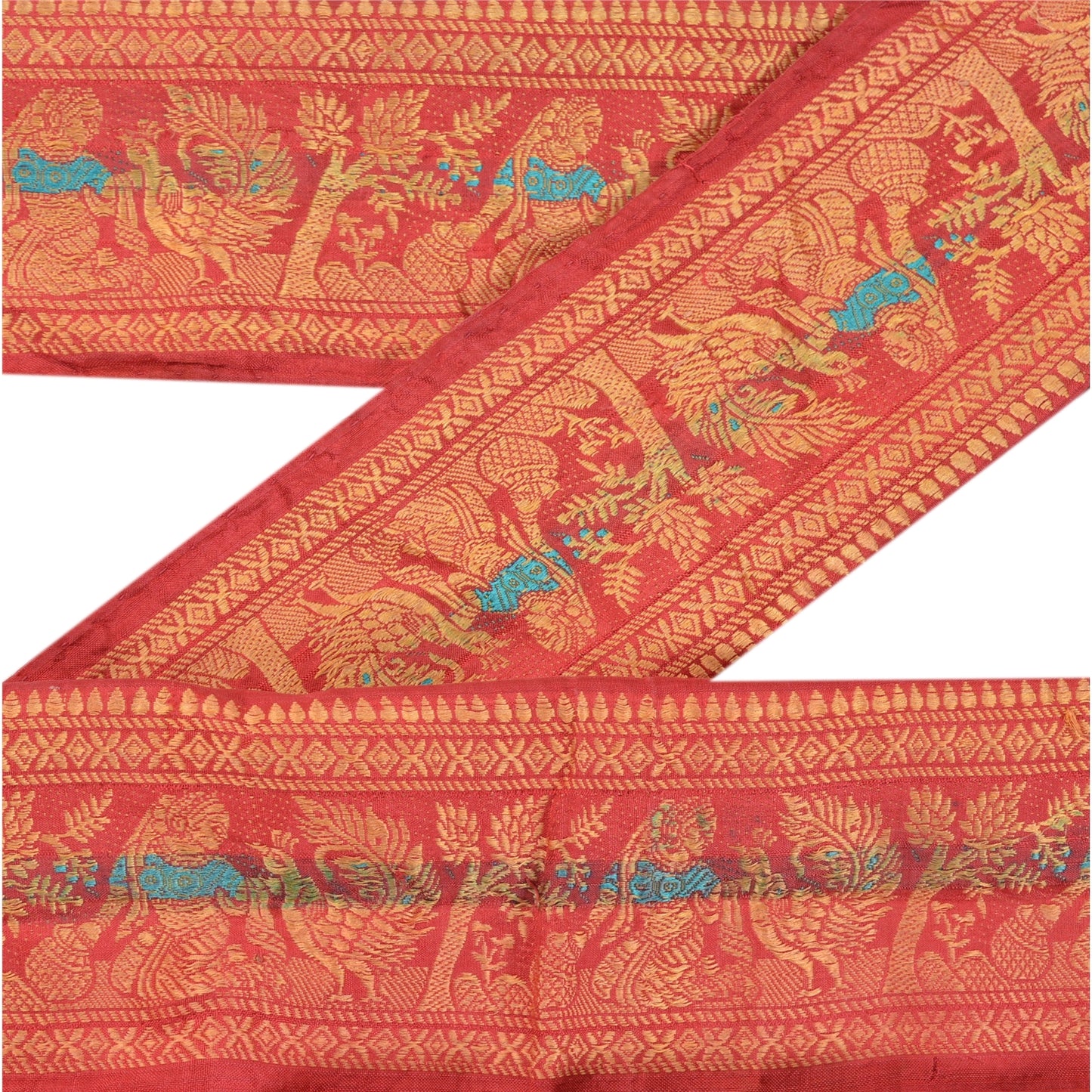 Sanskriti Vintage Sari Border Woven Baluchari 1YD Indian Trim Craft Pink Lace