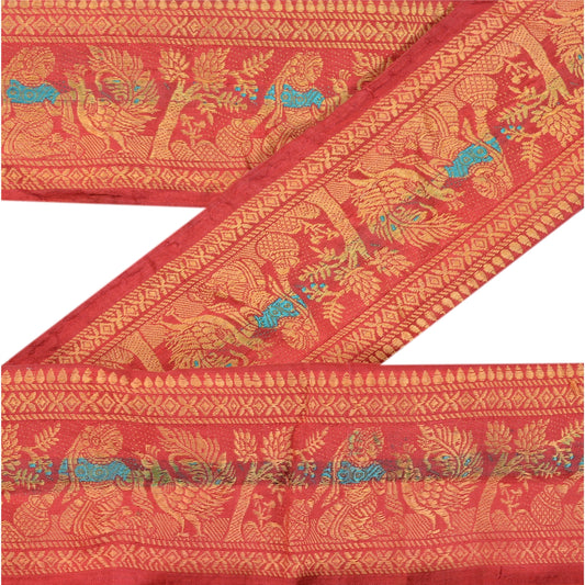 Sanskriti Vintage Sari Border Woven Baluchari 1YD Indian Trim Craft Pink Lace