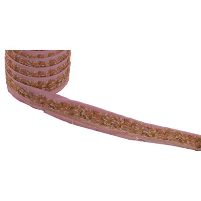 Sanskriti Vintage Sari Border Hand Embroidered 1 YD Craft Trim Ribbon Pink Lace