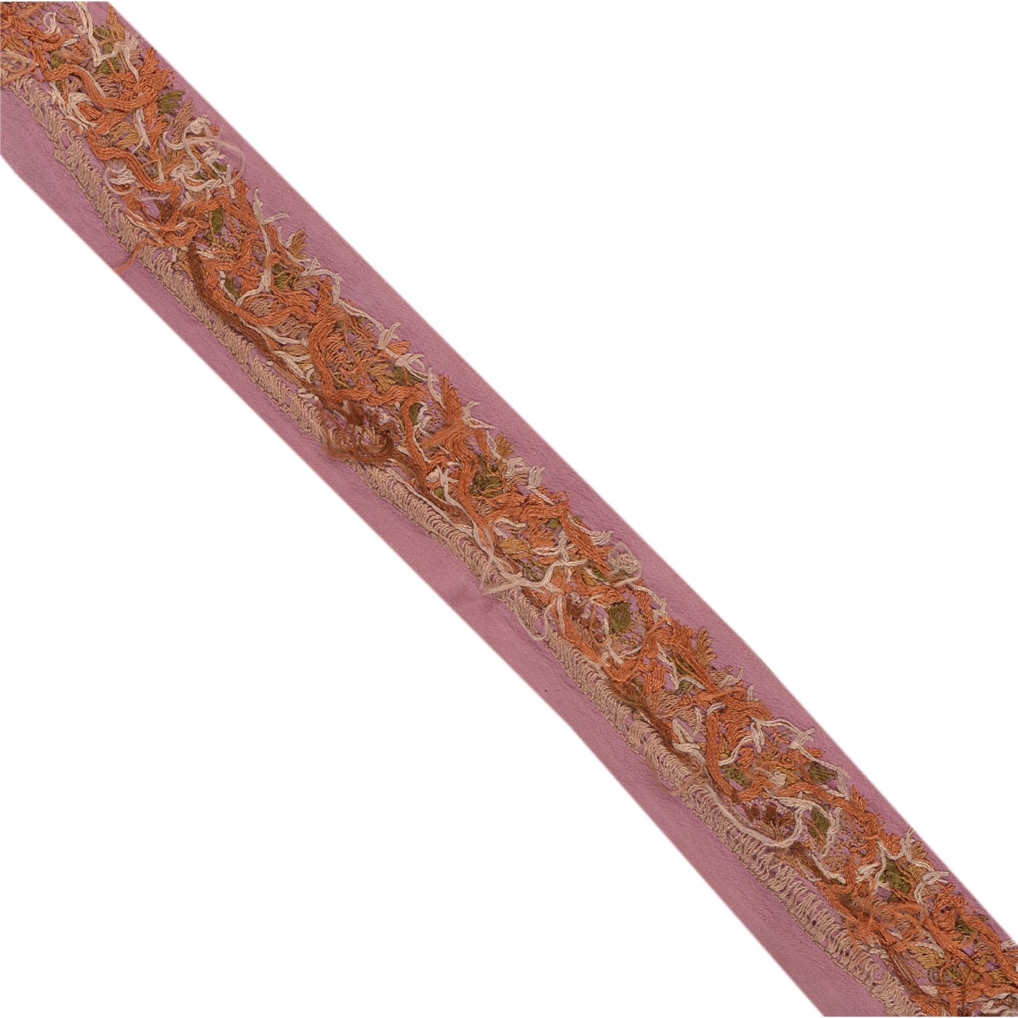 Sanskriti Vintage Sari Border Hand Embroidered 1 YD Craft Trim Ribbon Pink Lace