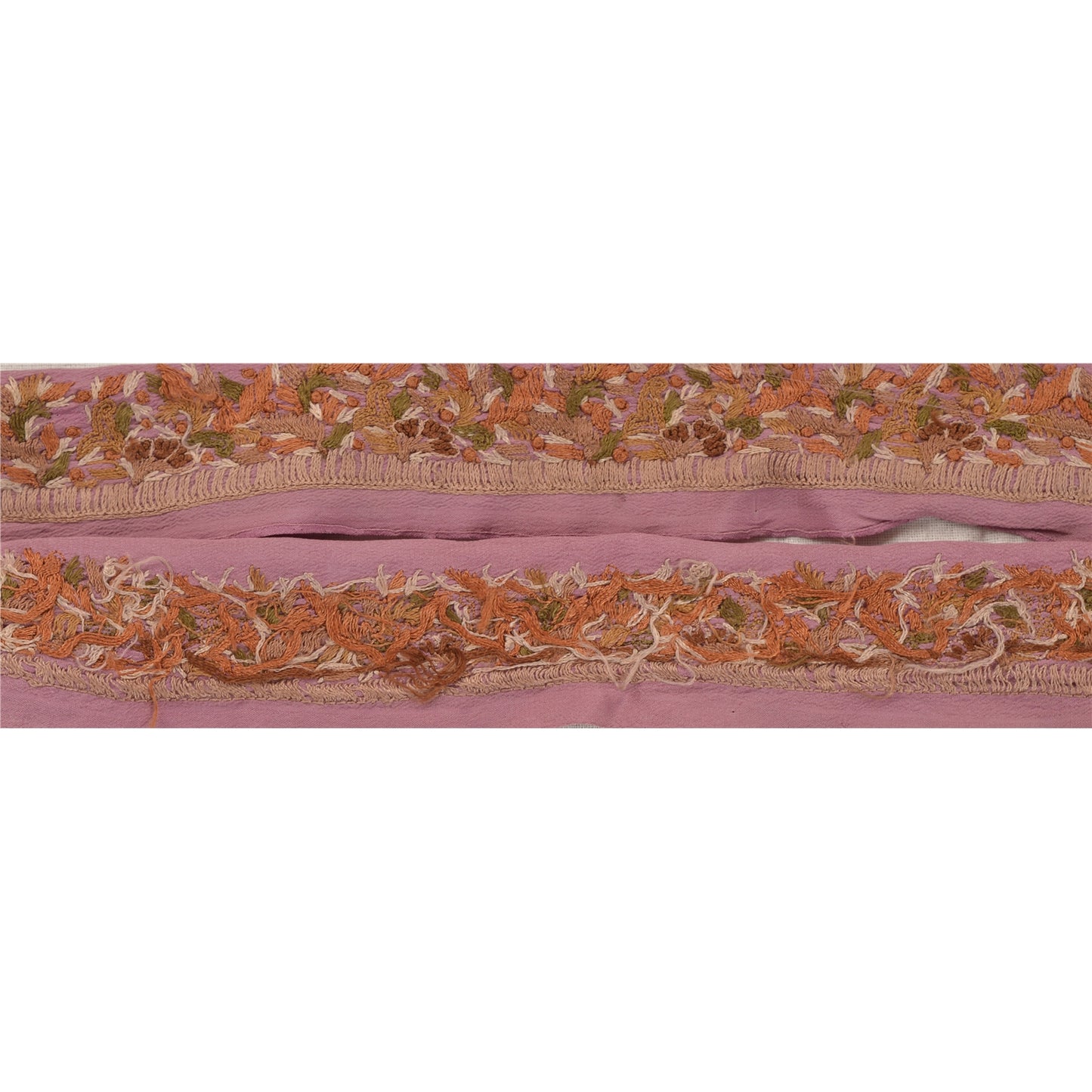 Sanskriti Vintage Sari Border Hand Embroidered 1 YD Craft Trim Ribbon Pink Lace