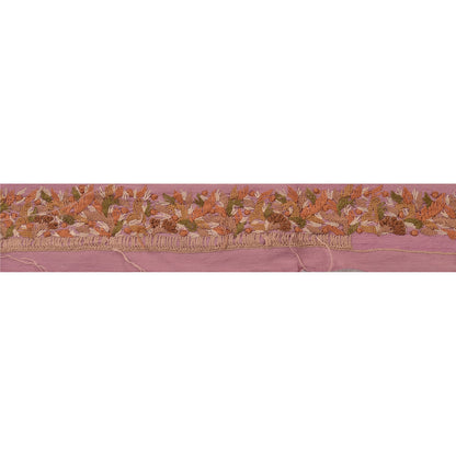 Sanskriti Vintage Sari Border Hand Embroidered 1 YD Craft Trim Ribbon Pink Lace