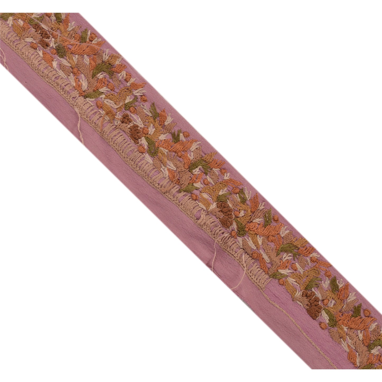Sanskriti Vintage Sari Border Hand Embroidered 1 YD Craft Trim Ribbon Pink Lace