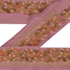 Sanskriti Vintage Sari Border Hand Embroidered 1 YD Craft Trim Ribbon Pink Lace