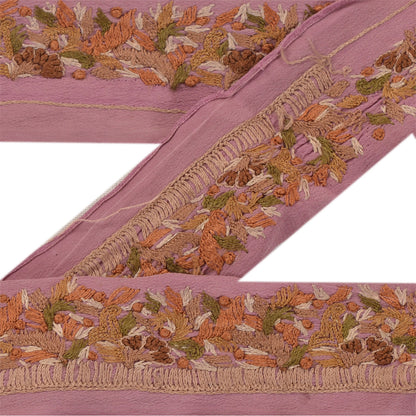 Sanskriti Vintage Sari Border Hand Embroidered 1 YD Craft Trim Ribbon Pink Lace