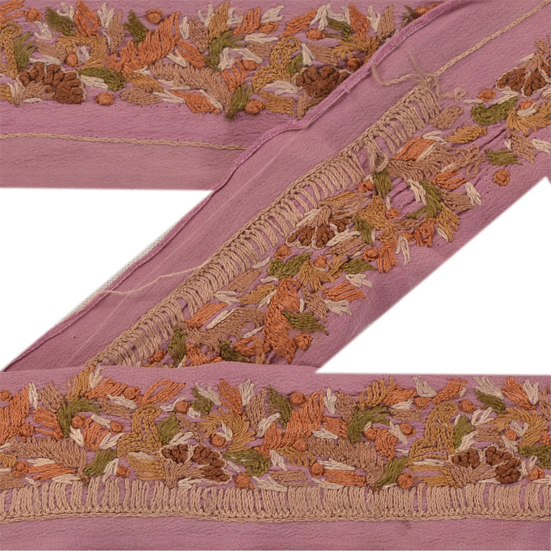 Sanskriti Vintage Sari Border Hand Embroidered 1 YD Craft Trim Ribbon Pink Lace