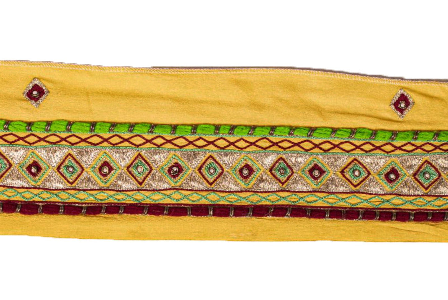Sanskriti Vintage Yellow Crepe Silk 1 YD Sari Border Hand Beaded Craft Trim Lace