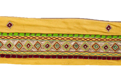 Sanskriti Vintage Yellow Crepe Silk 1 YD Sari Border Hand Beaded Craft Trim Lace